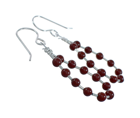 Native American Red Jasper Sterling Silver Dangle Hook Bead Earrings X11099